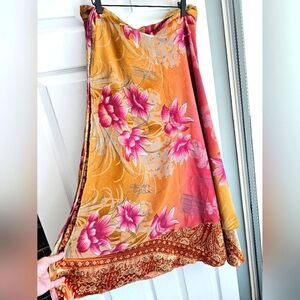 Silk Sari Wrap Skirt, Goddess Ankle Plus Size, Floral